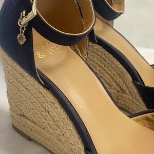 Crown & Ivy Wedge Sandals Boho Espadrille Block Heels with Ankle Strap & Charm